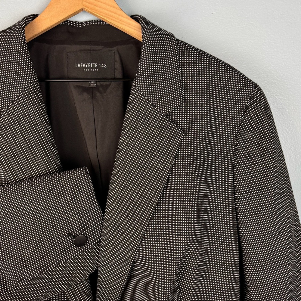 Lafayette 148 Womens 18W Black Microdot Virgin Wool One Button Blazer Jacket